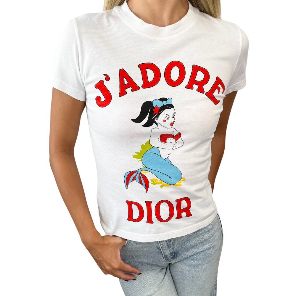 Christian Dior Vintage 2002 J'ADORE Cartoon Mermaid T-shirt Top #38 [106414]